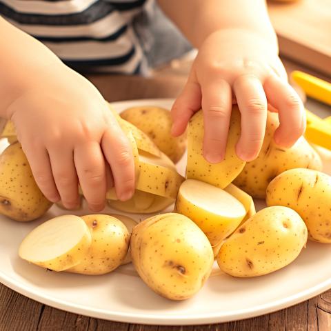 Kind erforscht Kartoffeln in der Kita 